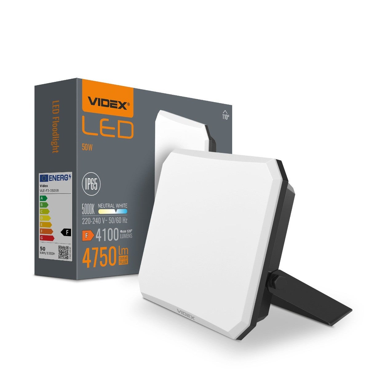 Naświetlacz LED czarny LED 50W 5000K 4100lm IP65 wym: 13,5 x 18 x 3,8 cm aluminium Videx