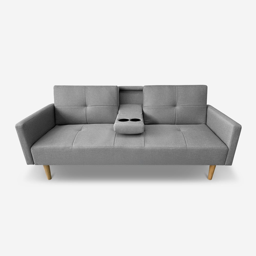 Divano letto 2 posti nordico in tessuto con bracciolo portabevande Donum - 6