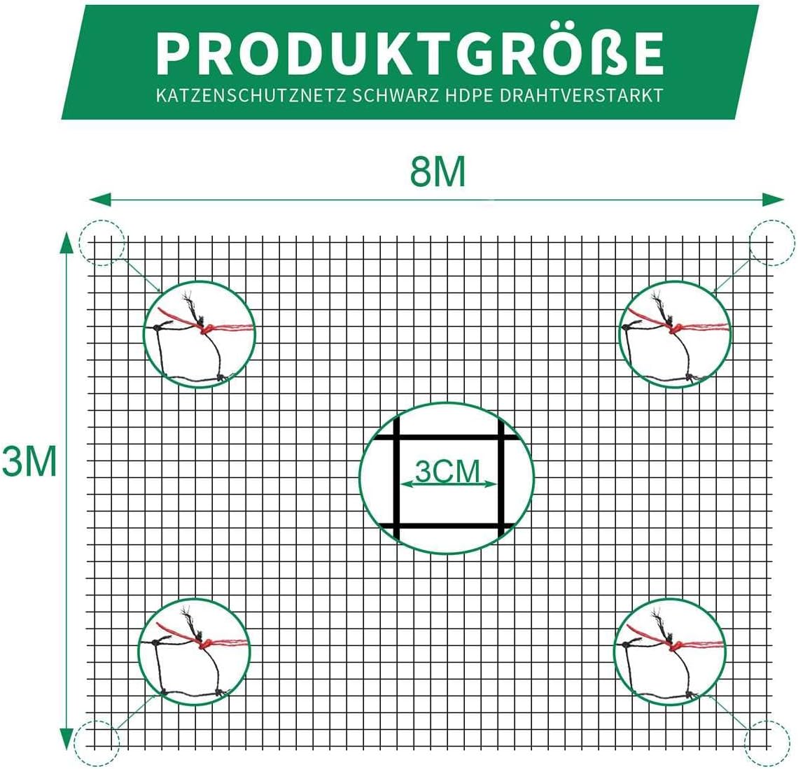 Filet de Protection pour Chat, 8x3m, Renforcé, Résistant aux Intempéries, Sécurise Balcon, Fenêtres et Terrasses - 2