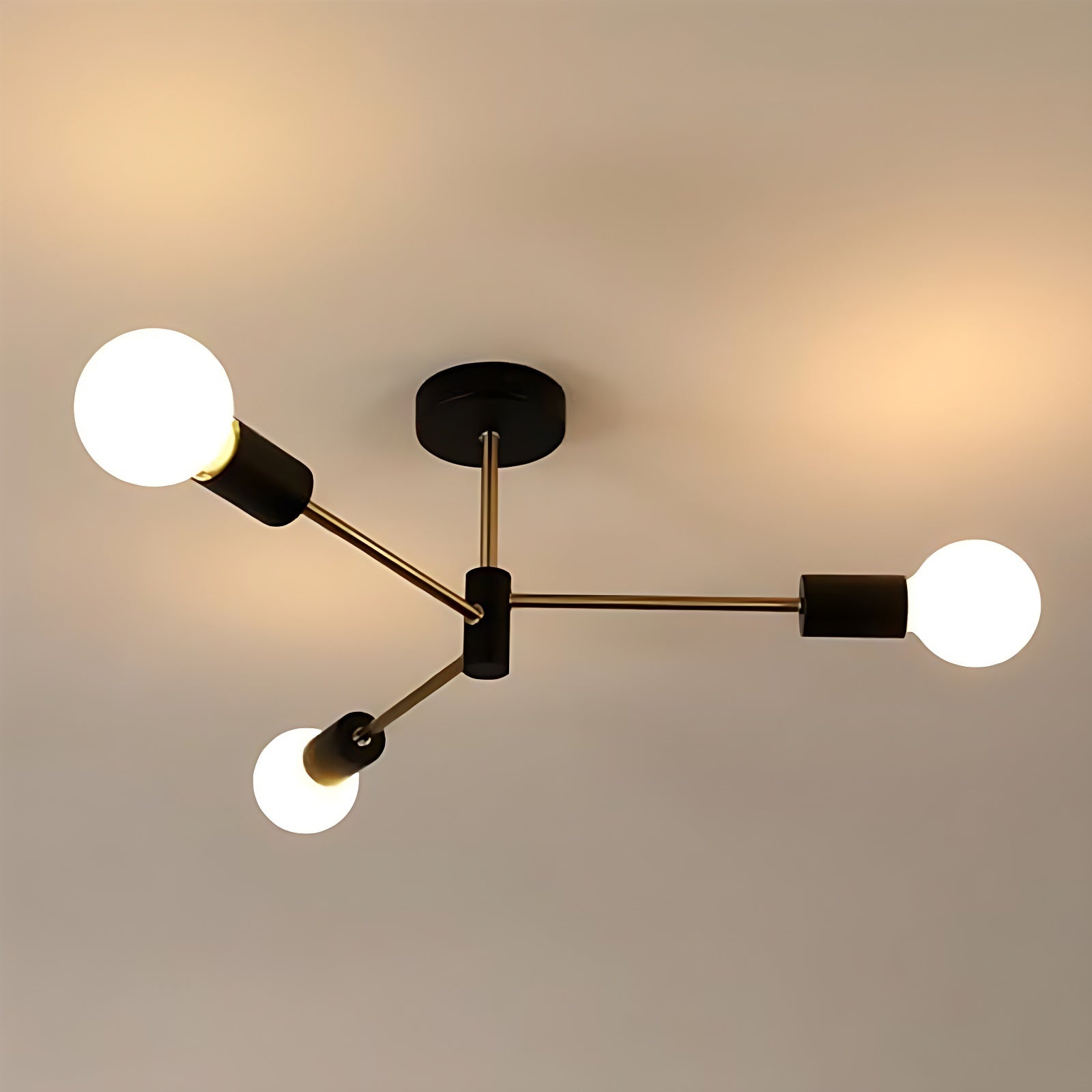 GOECO Plafonnier Lustre en Fer Forgé - Noir + Or, 3 Ampoules, 45x20cm