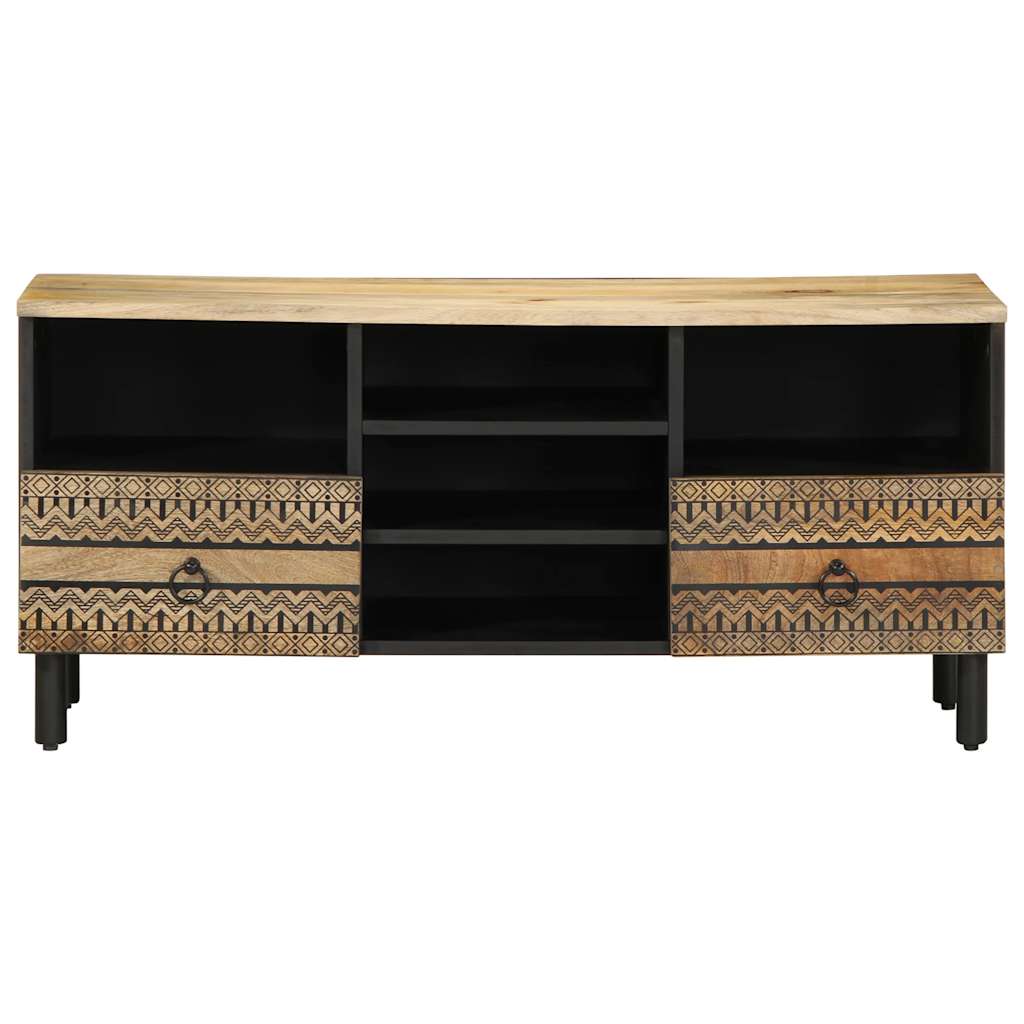 Móvel de TV madeira de mangueira maciça preta áspera 100x33,5x46 cm - COMFORTXL - 3