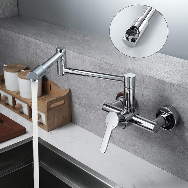 Mitigeur Évier Cuisine Mural 25cm Lsaardth - Robinet Eau Froide Rotatif 360° G1/2 Laiton Chromé