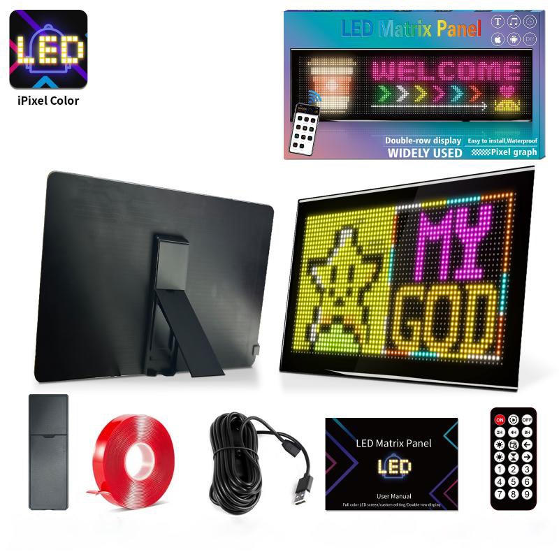 Elastyczny wyświetlacz LED ze zintegrowaną podstawką - 2048 LED, 34,7 x 20 cm, sterowanie APP, Bluetooth, wodoodporność IP65, 4,5 m USB