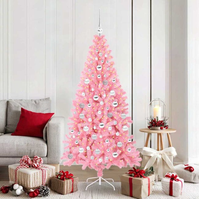 Sapin de Noël avec 300 LED avec support Rose 240 cm PVC Sapin de Noël avec 300 LED avec support Rose 240 cm PVC