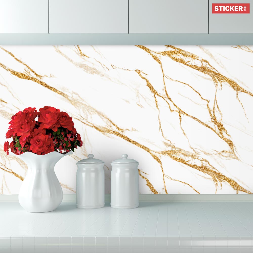 Paraschizzi Adesivo Marmo Oro Bianco - 100 x 50 cm - 3