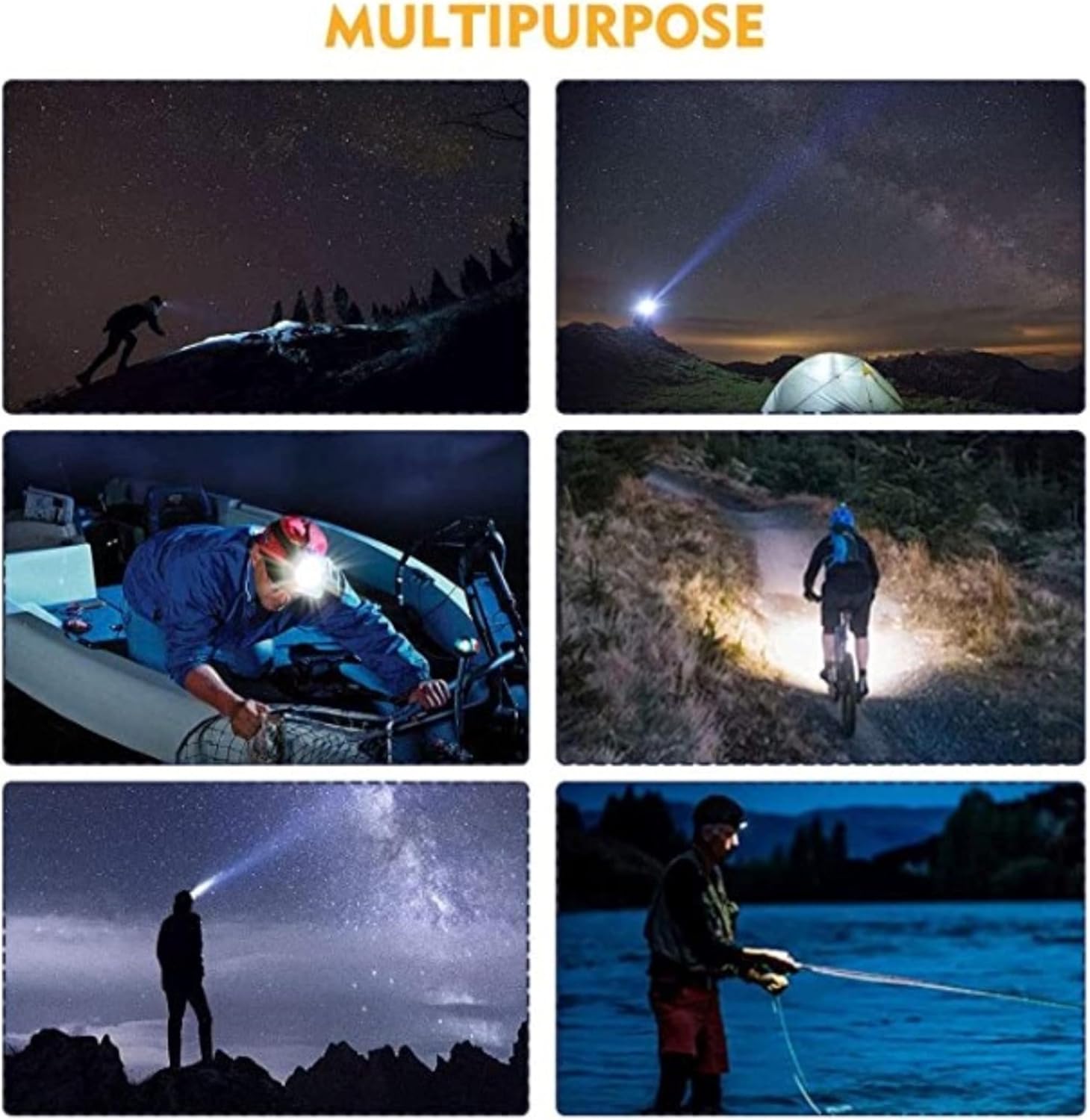 Lampada frontale a LED ricaricabile tramite USB, luce ultra bianca, 4 modalità di luminosità, torcia con fascia regolabile, adatta per la pesca nottu - 5