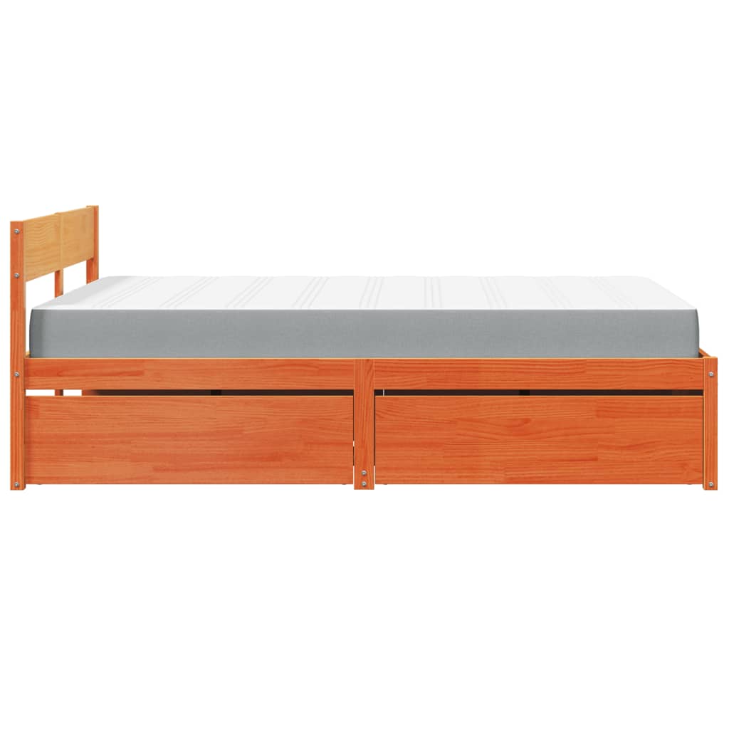 Lit avec tiroirs et matelas, bois massif de pin, cire marron, pour la chambre, 120 × 200 cm - 5