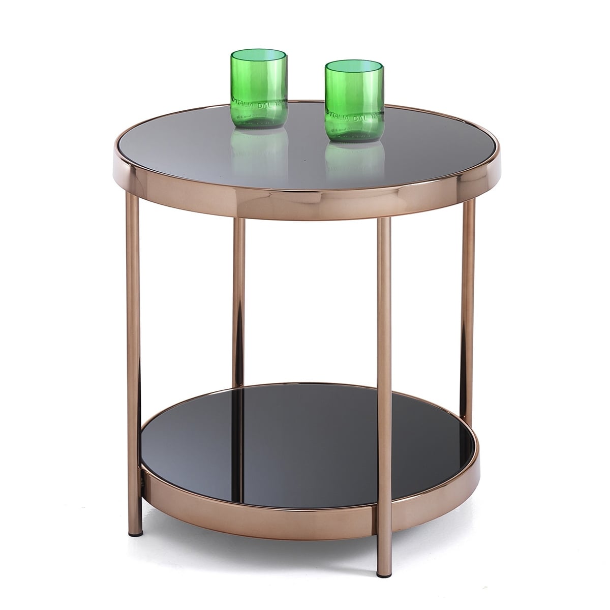 Table basse ronde en métal or rose avec étagères en verre Fields ...