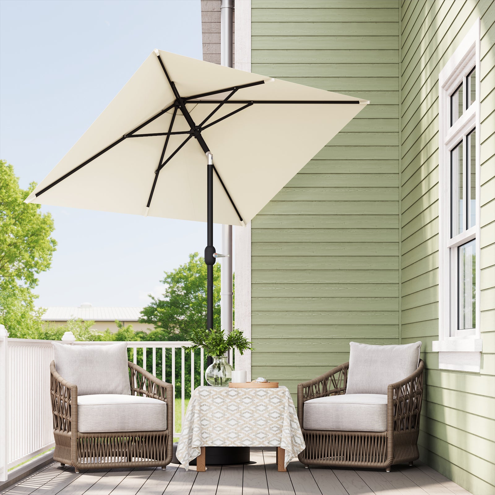 Parasol de Jardin Inclinable WOLTU, Parasol Rectangulaire inclinable de Jardin, 206x135cm, Beige - 5