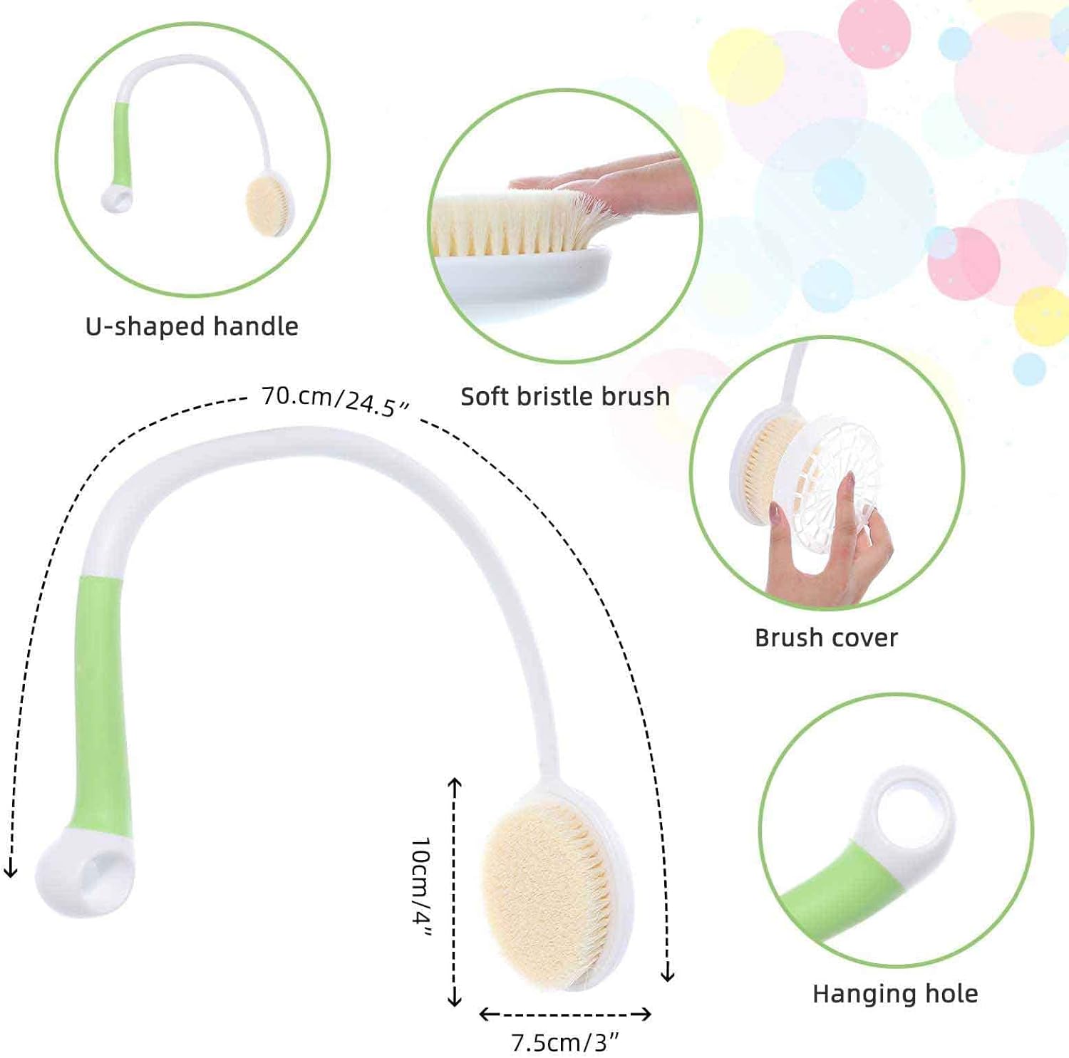 Szczotka do pleców z długim uchwytem - Ergonomiczna szczotka pod prysznic z miękkim włosiem - Do wszystkich części ciała - 3
