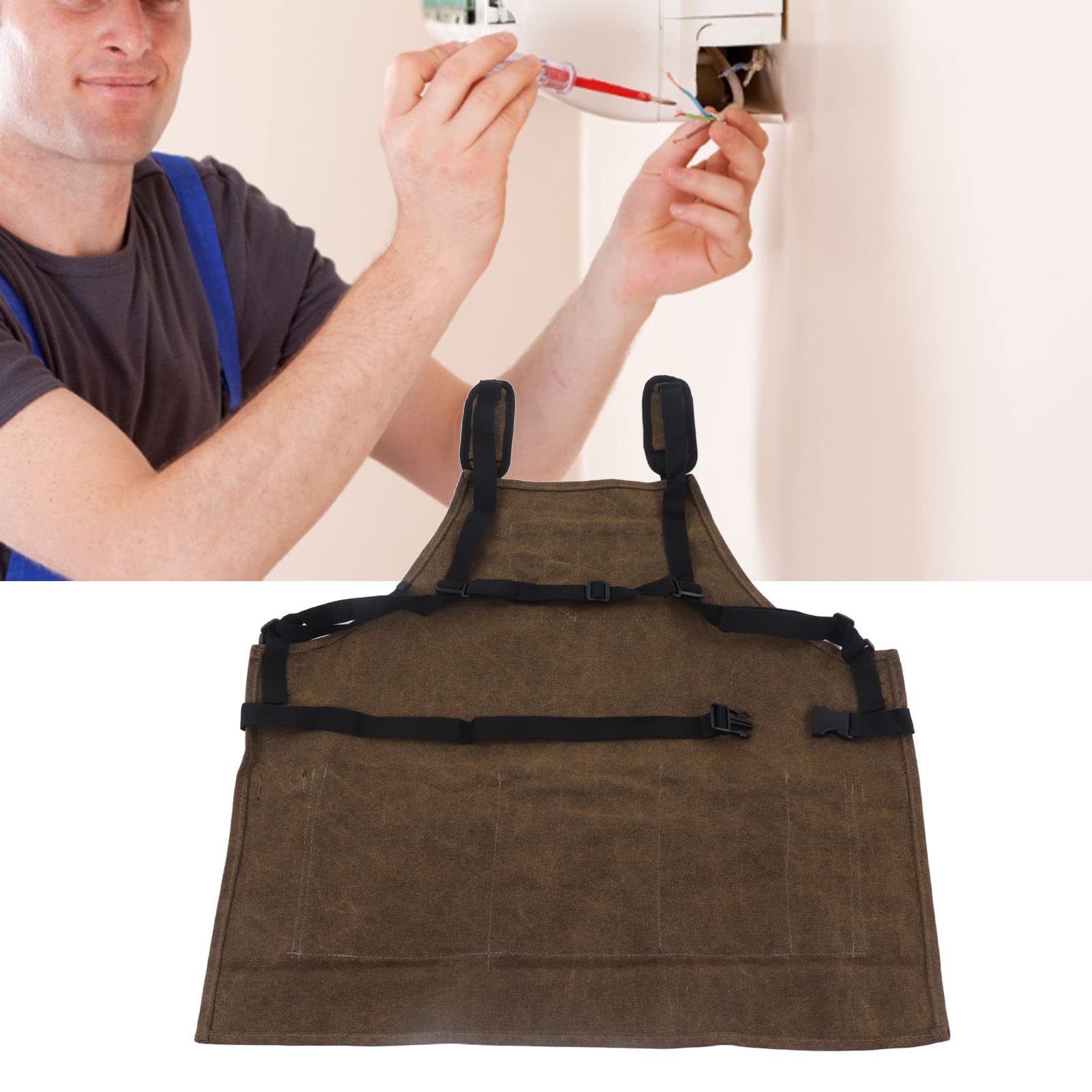 Delantal de taller de carpintería de gran capacidad con bolsillos ajustables y correas de hombro, delantal encerado para carpinteros y ele - 3