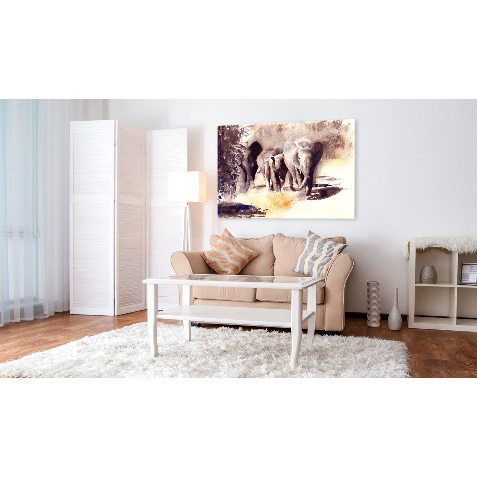 Tableau éléphants aquarelles - 120 x 80 cm - 2