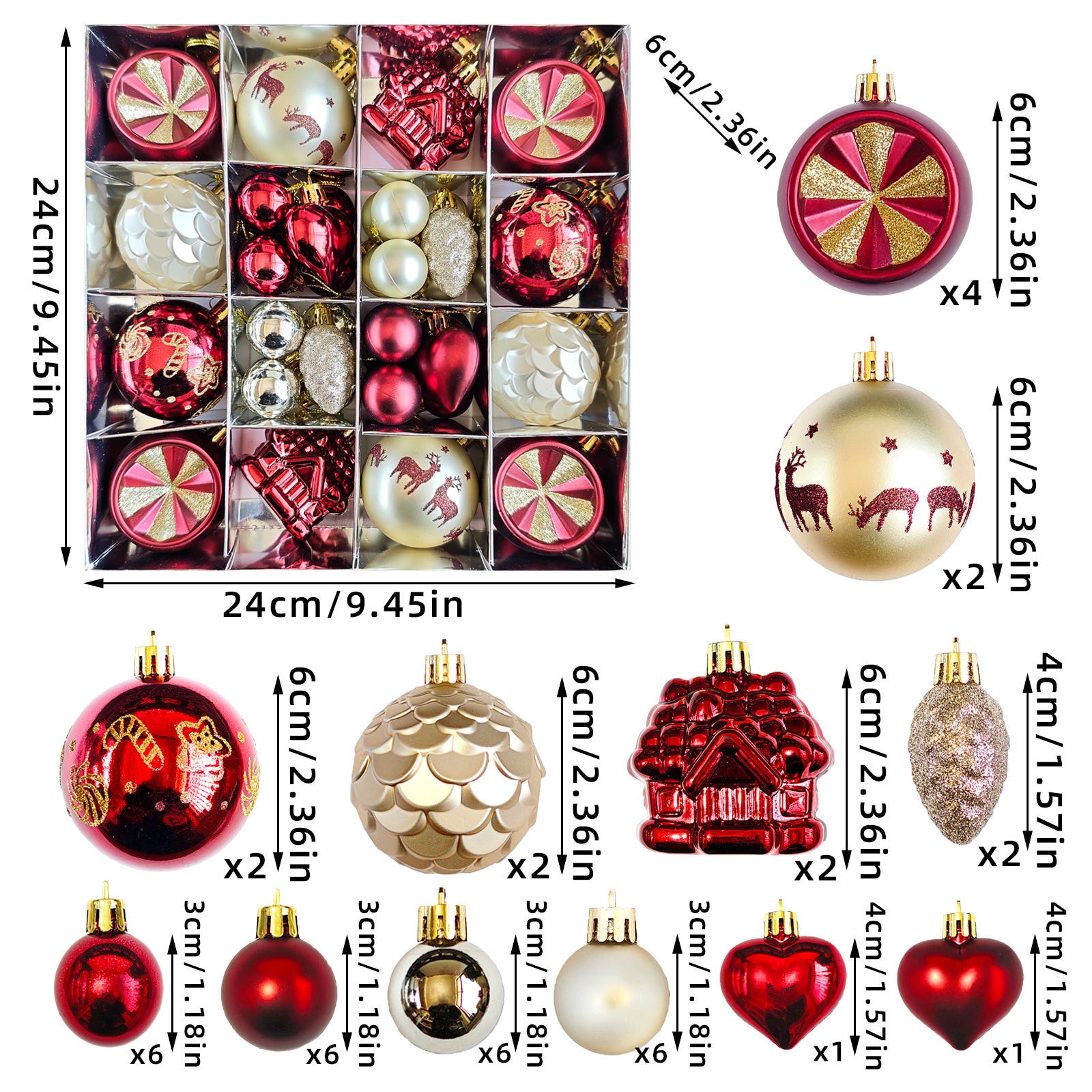 DERAYEE Set 71 Ornamenti Di Natale Infrangibili In Plastica - Palline, Fiocchi Di Neve E Decorazioni Per Albero Con Confezione Regalo