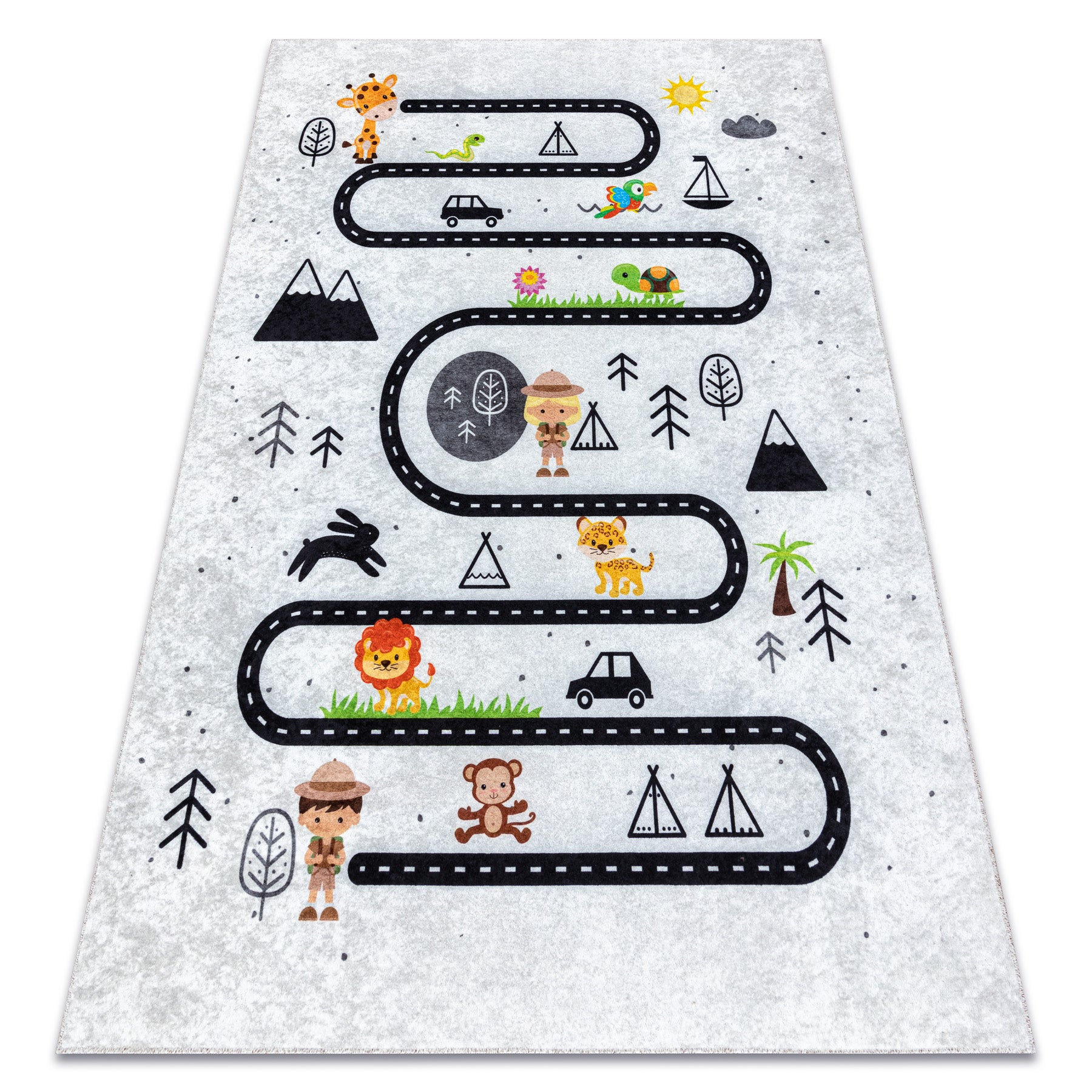 Alfombra lavable junior 51490.802 animales, calles para niños antideslizante - gris 120x170 cm