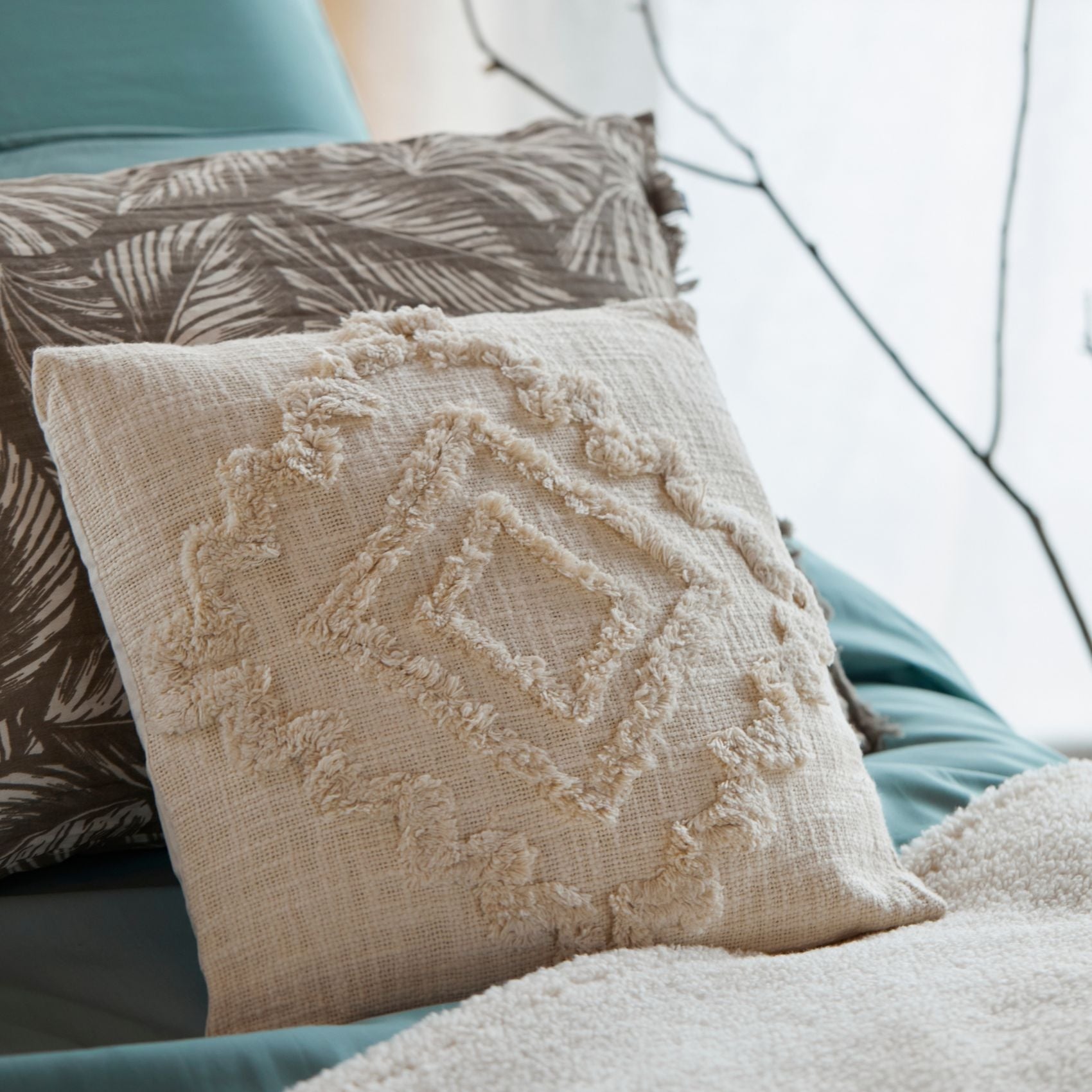 Coussin esprit berbère - Ivoire - 40x40 cm - Coton - 4