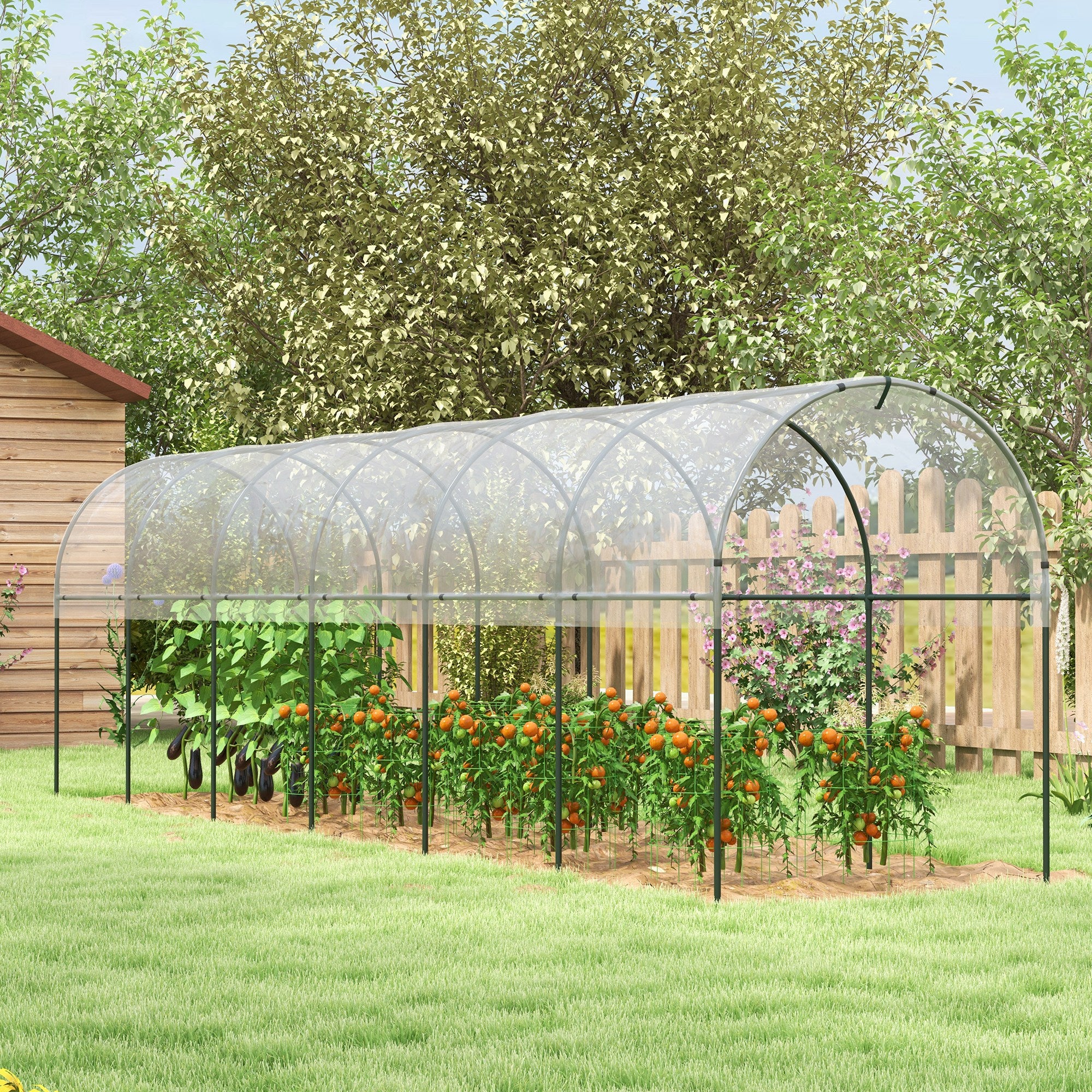 Serre de jardin serre à tomates 7 arceaux en acier bâche en plastique 6 x 1,23 x 1,71 m vert - 3