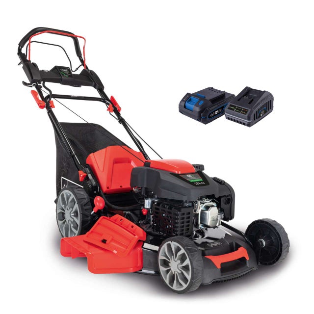 Scheppach Tondeuse thermique hybride MS225-56E - moteur 4 temps 224cm³ - 2200m² - largeur de coupe 56cm - batterie 2Ah + chargeur + huile inclus