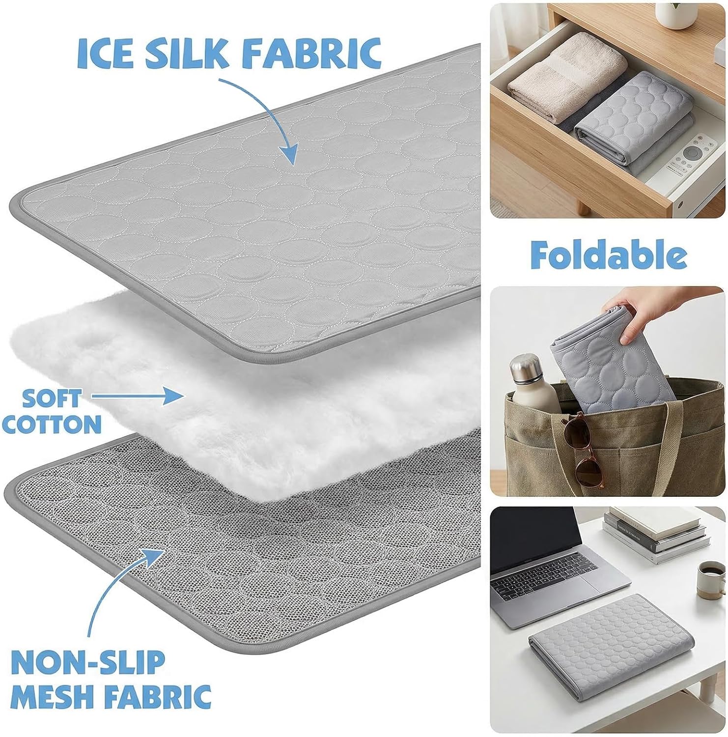 Tapis Rafraîchissant pour Chiens et Chats, Coussin de Tapis de Refroidissement en Soie Glacée, Silk Pet Cooling Mats pour Animaux (55 * 70CM, Gris) - 4