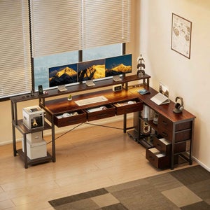 GIANTEX Bureau d'Ordinateur avec Étagère de Rangement Latérale, Bureau