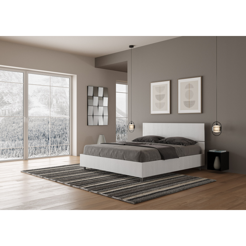 Lit double sans sommier 160x200 tête de lit droite frêne blanc Demas - 4
