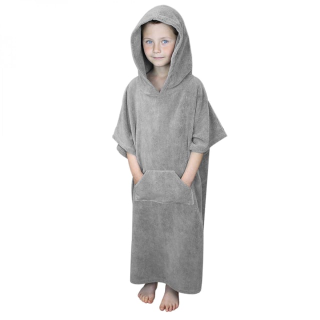 Serviette poncho de bain ou de plage avec poche - Enfant - Gris - Vivezen