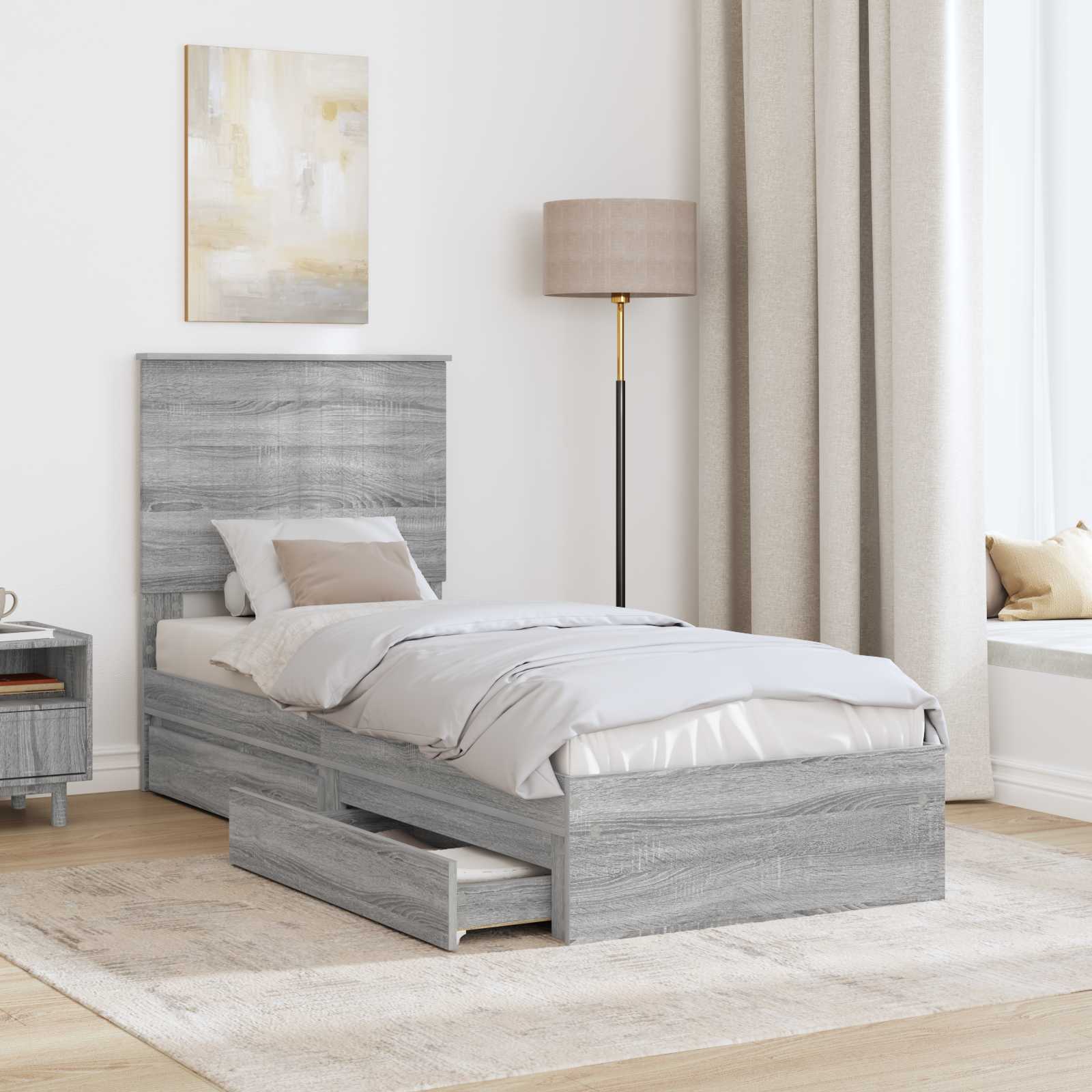 Lit de rangement gris 75 x 190 cm en panneau de bois - 3