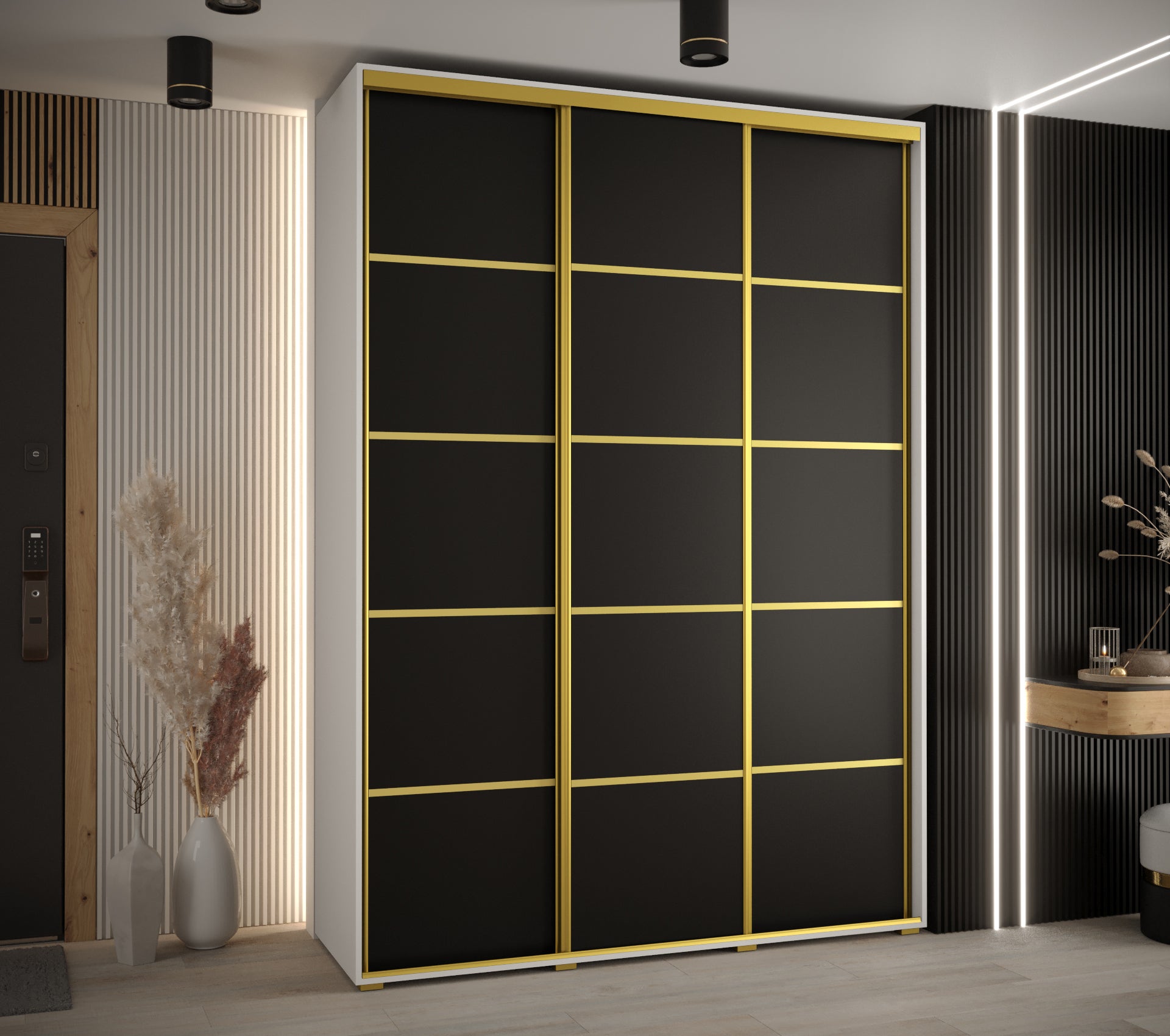 Szafa przesuwna wysoka Davos 4 170 x 45 x 235,2 cm biały + czarny + u. złoty - Abiks Meble - 2