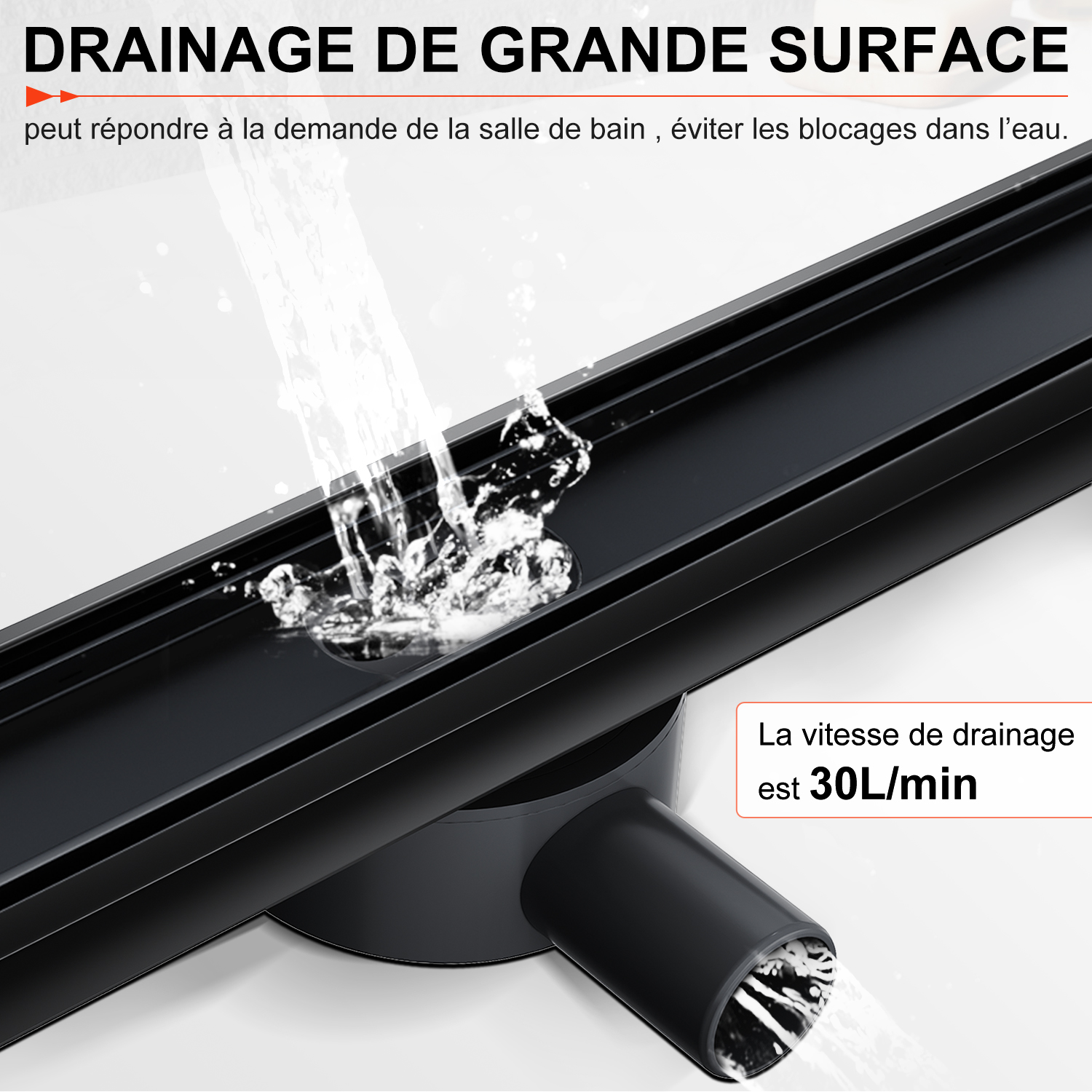 SIRHONA Caniveau de Douche Noir 360° à l'Italienne, Siphon de Double Face Hauteur Réglable avec Filtre à Cheuveux, Canal de douche 80cm - 4