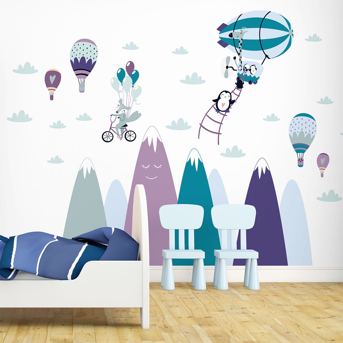 Vinilo niño escandinavo de montaña animales graciosos - adhesivo de pared - revestimiento sticker mural decorativo - 100x150cm - 6