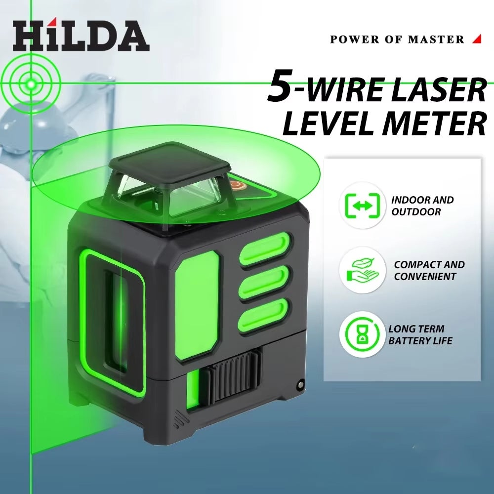 Livella laser ad alta precisione a 5 linee con treppiede, autolivellante a 360°, livella laser a mirino per la posa di pavimenti e l'edilizia, ecc. - 8
