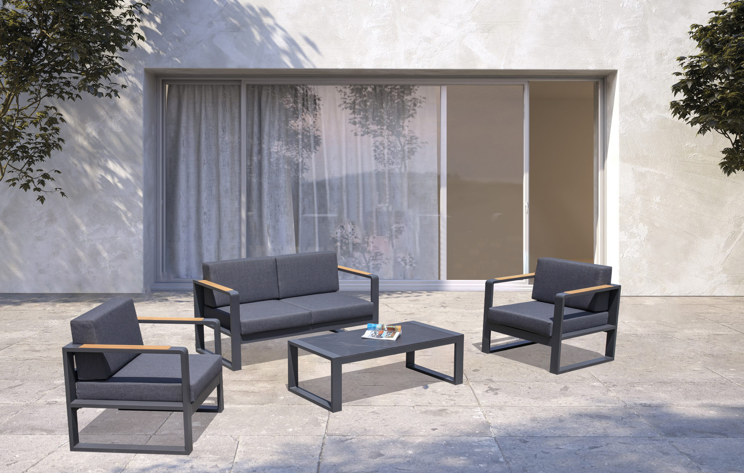 Table basse en aluminium avec plateau en pierre, 120x60x40,5 anthracite - 5