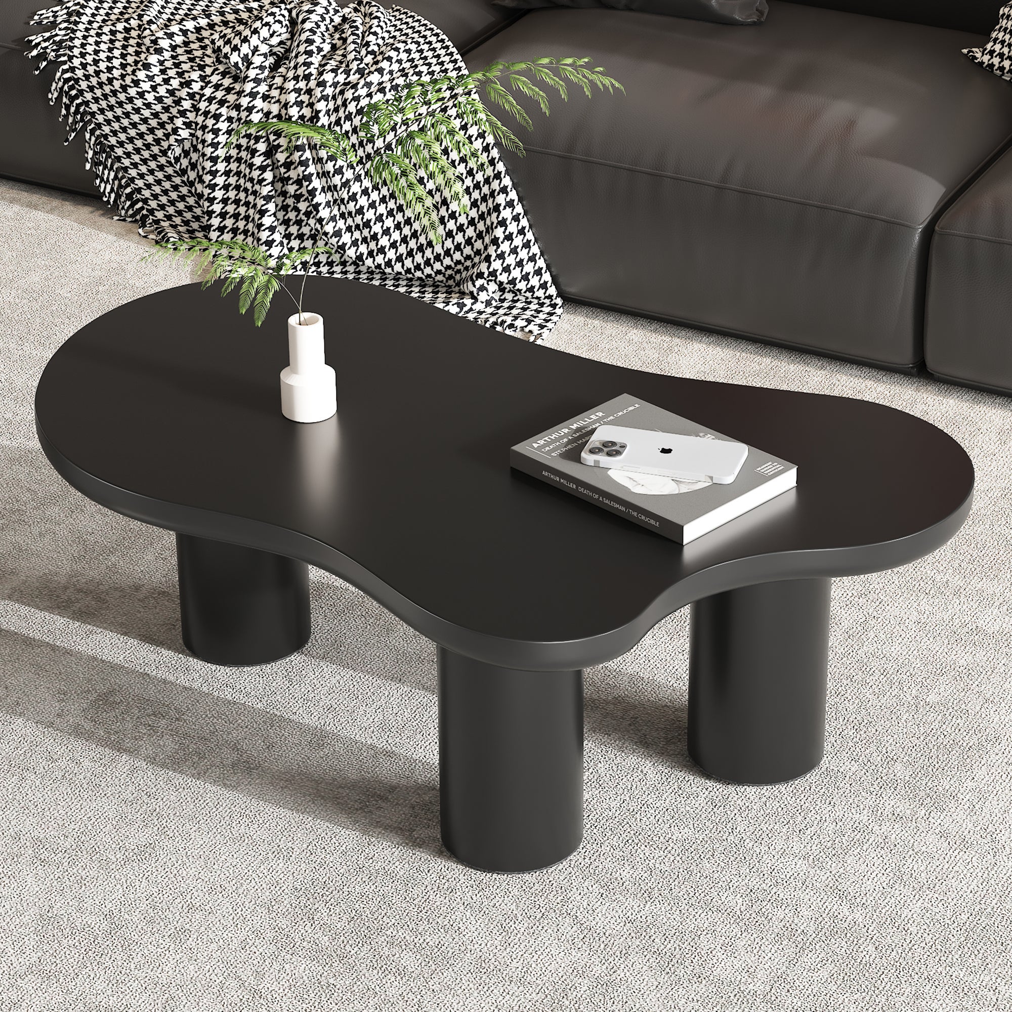 Stolik kawowy w kształcie chmurki - 107 x 66 x 40,5 cm - blat z płyty MDF i nogi z tworzywa PVC - czarny