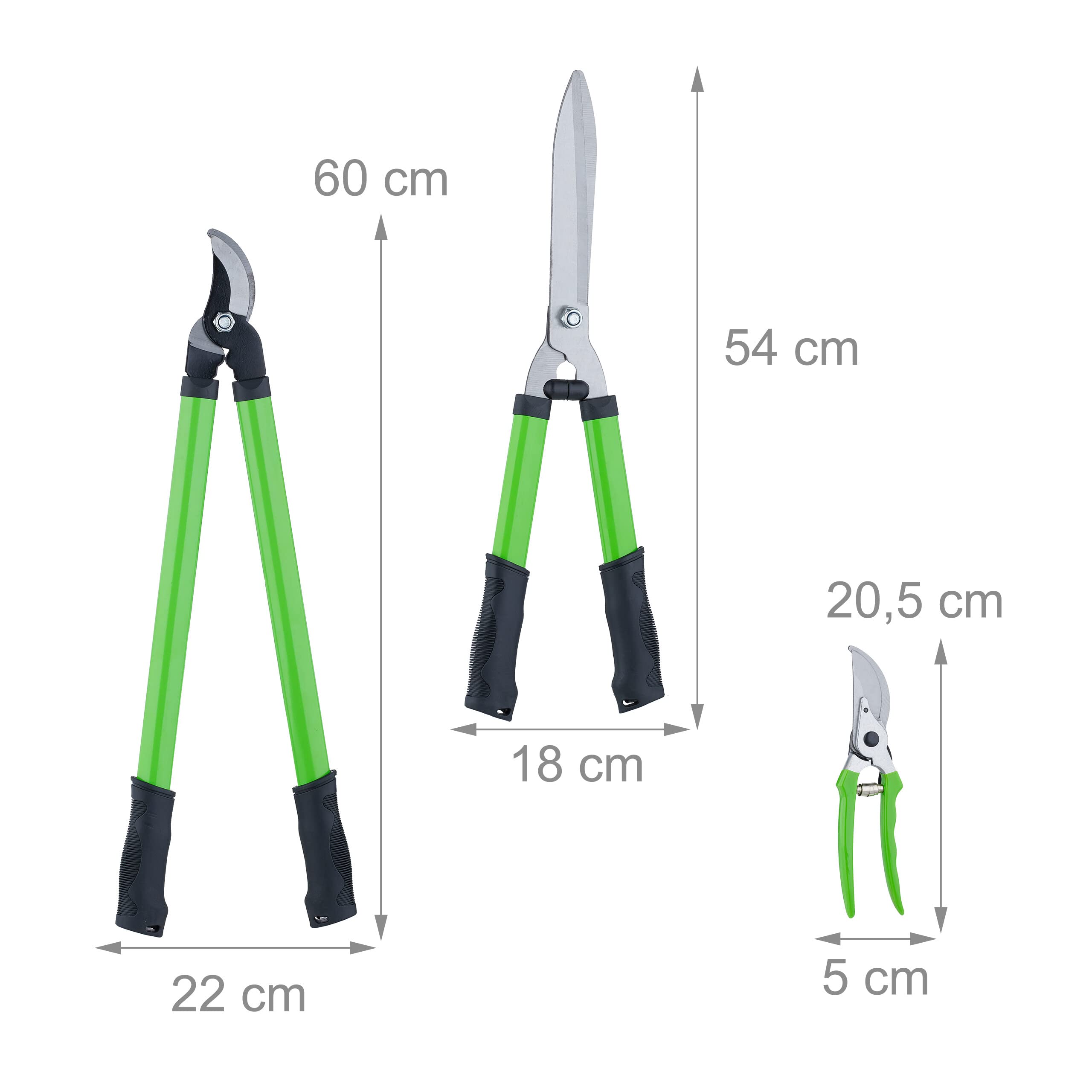Set di 3 cesoie da giardino per legno fresco: forbici per rose, troncarami e tagliasiepi, con lame in acciaio delicate sulle piante, verde, Relaxdays - 10