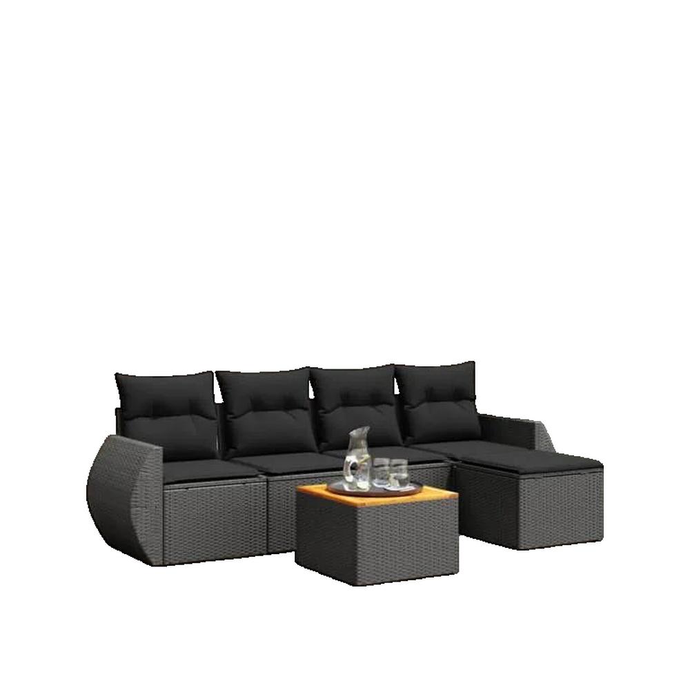 Zestaw mebli ogrodowych vidaXL 6 szt czarny, rattan modułowy i wygodny