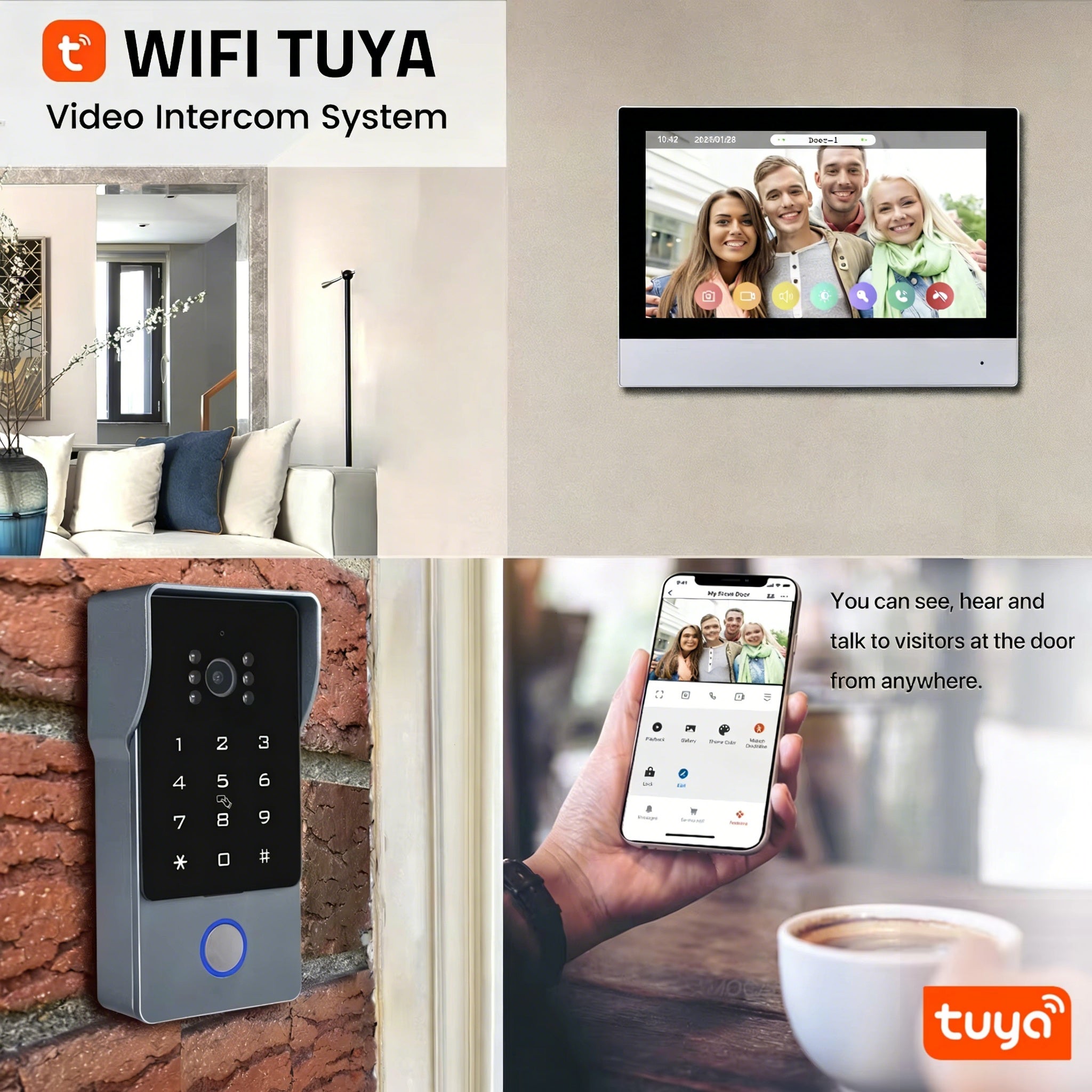 LOLLANDA Visiophone intelligent Tuya Wifi 1080P, 2 fils, interphone vidéo pour maison intelligente, moniteur tactile 7 pouces, sécurité(mot de passe) - 5