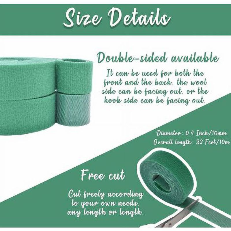 6 rouleaux de ruban adhésif en nylon réutilisable pour plantes de jardin, tomates, fleurs ou légumes en bacs surélevés, vert, 10 mm x 2 m - 4