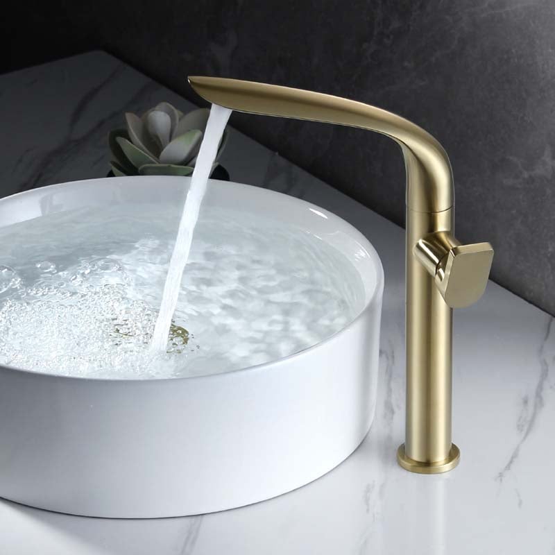 Mitigeur lavabo en laiton brossé or, robinet salle de bain 360° rotatif, double commande eau chaude et froide, mousseur ABS doux - 9