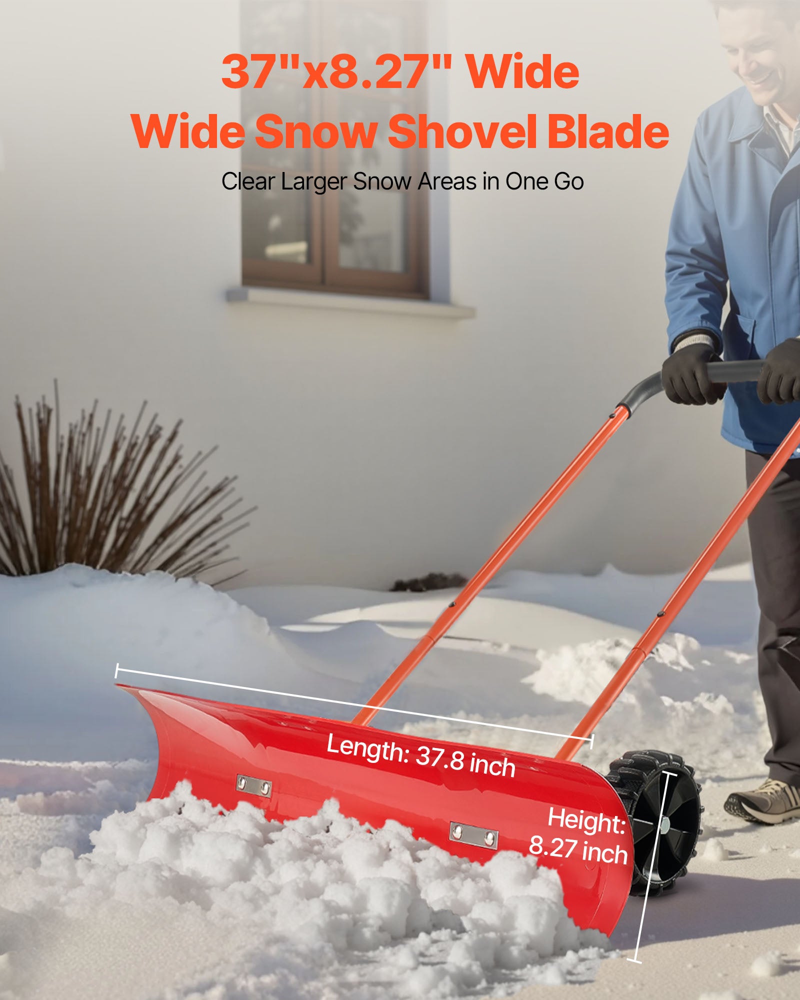 Pala Da Neve Con Ruote VEVOR 61 Cm | Lama Angolata Bidirezionale | Manico Regolabile | Per Vialetti E Giardini