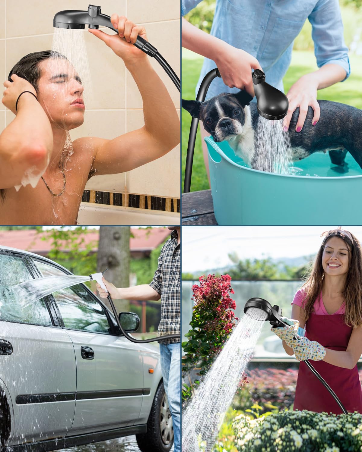 Douche d'extérieur, ensemble de douche avec écran LED, 4 modes de douche, douchette, rechargeable 6000 mAh, idéale pour le camping et la plage, noire - 9