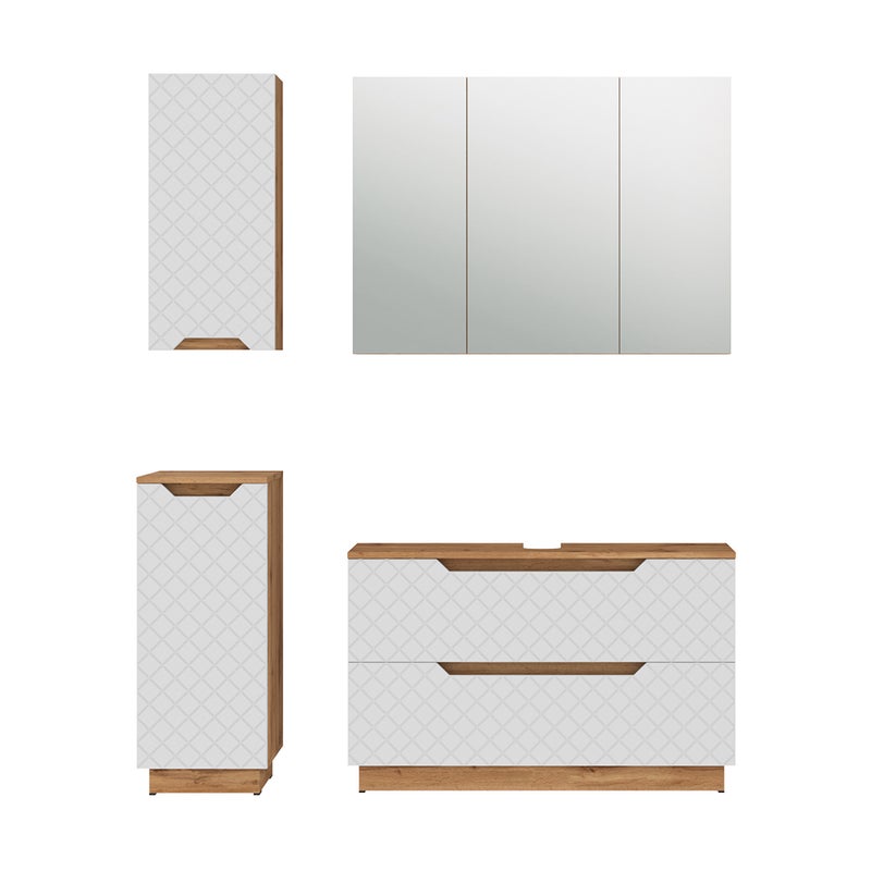 Vicco Zestaw mebli łazienkowych Lotta, Dąb/biały ze strukturą płytek, 4 części