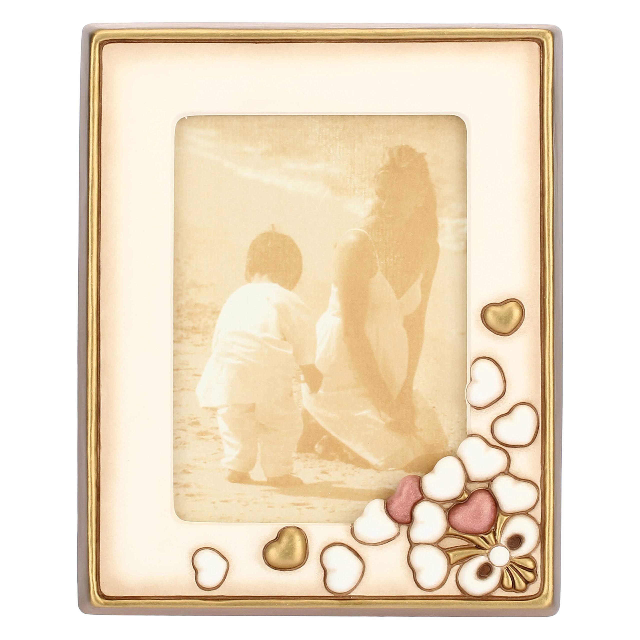 THUN - Portafoto In Ceramica Decorata A Mano Con Girasole E Papavero E Portafoto In Vetro Linea Fiori E Fantasia 16x8x6 Cm H 84215715