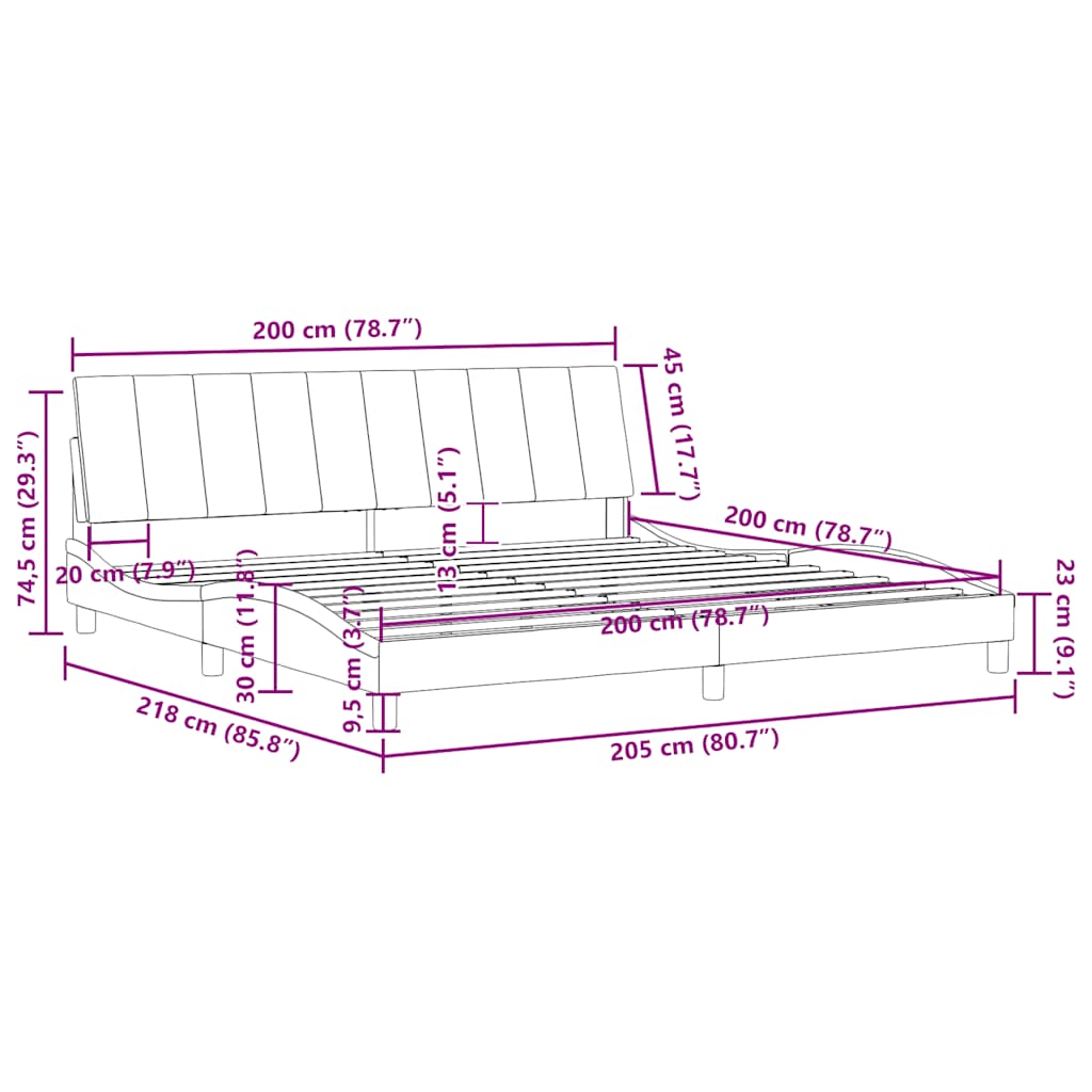 Cadre de lit sans matelas gris clair 200x200 cm velours - 3