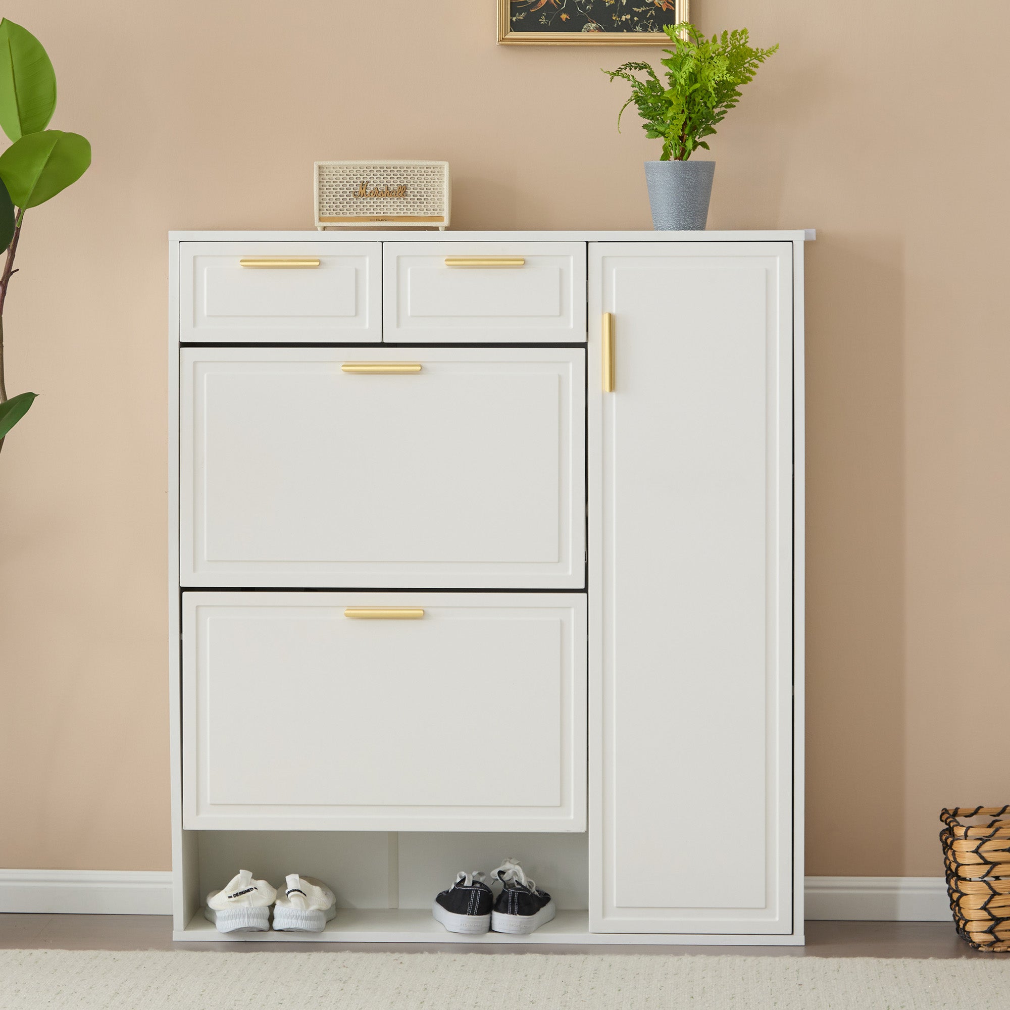 Euble à Chaussures Avec 3 Tiroirs à Rabat, Étagère à Chaussures En