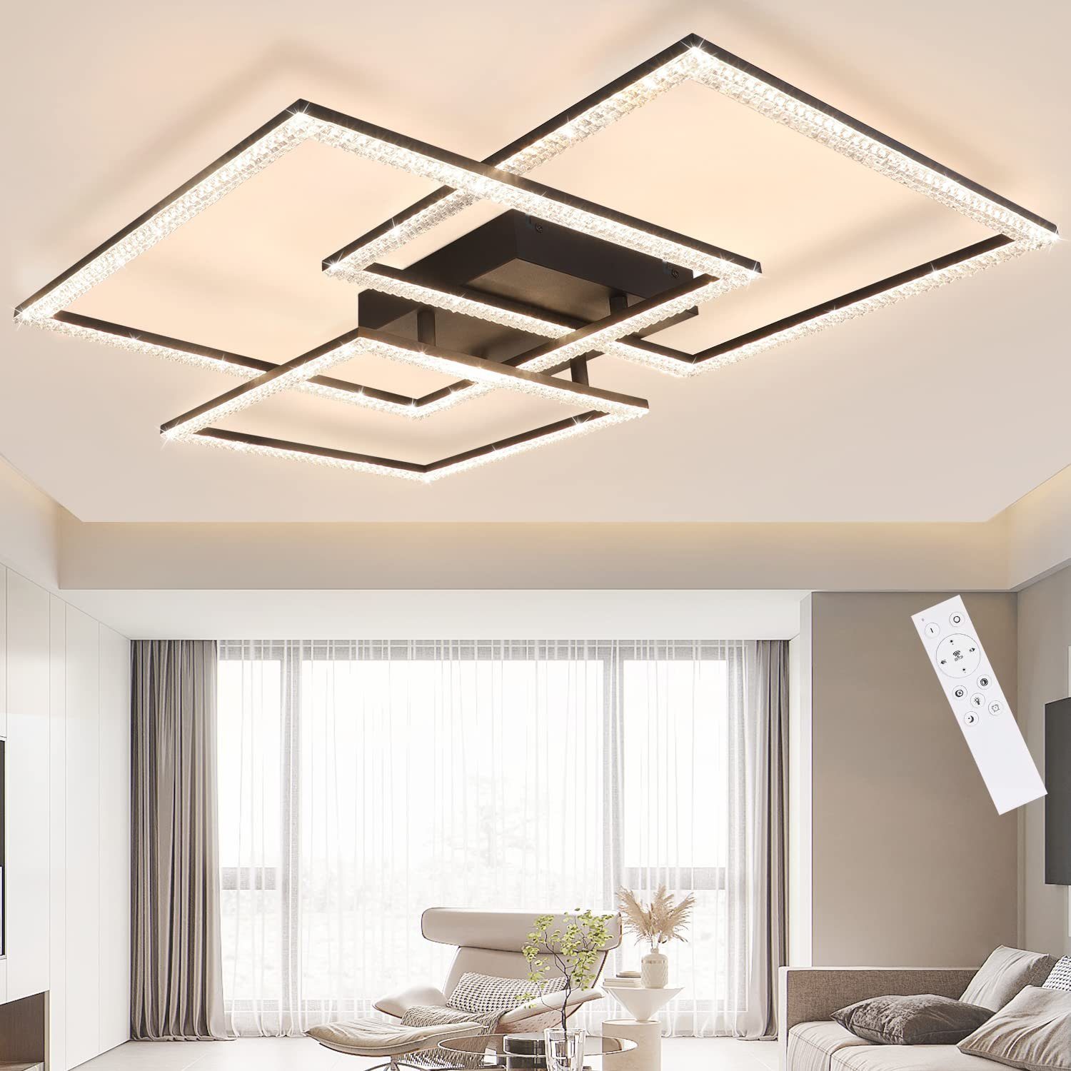 ZMH Efektowna lampa sufitowa LED z czarnego kryształu, modułowa konstrukcja, 82 W do użytku wewnątrz pomieszczeń