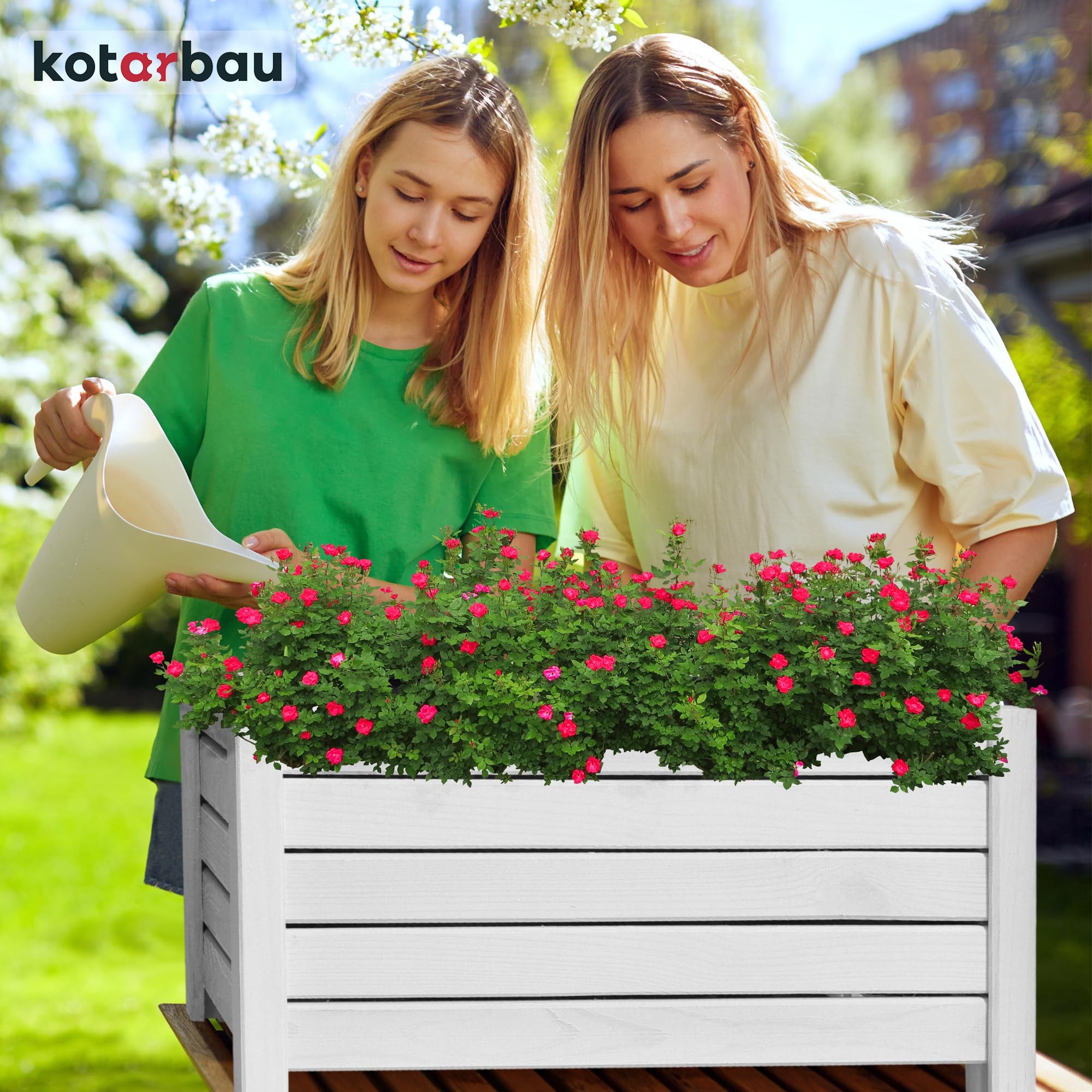Pot de Fleurs en Bois 60 x 33 x 25 cm Jardinière en Pin Carbonisé Pot de Plantes Jardinière - Idéal pour Jardin Terrasse Balcon - Blanc - KOTARBAU - 5