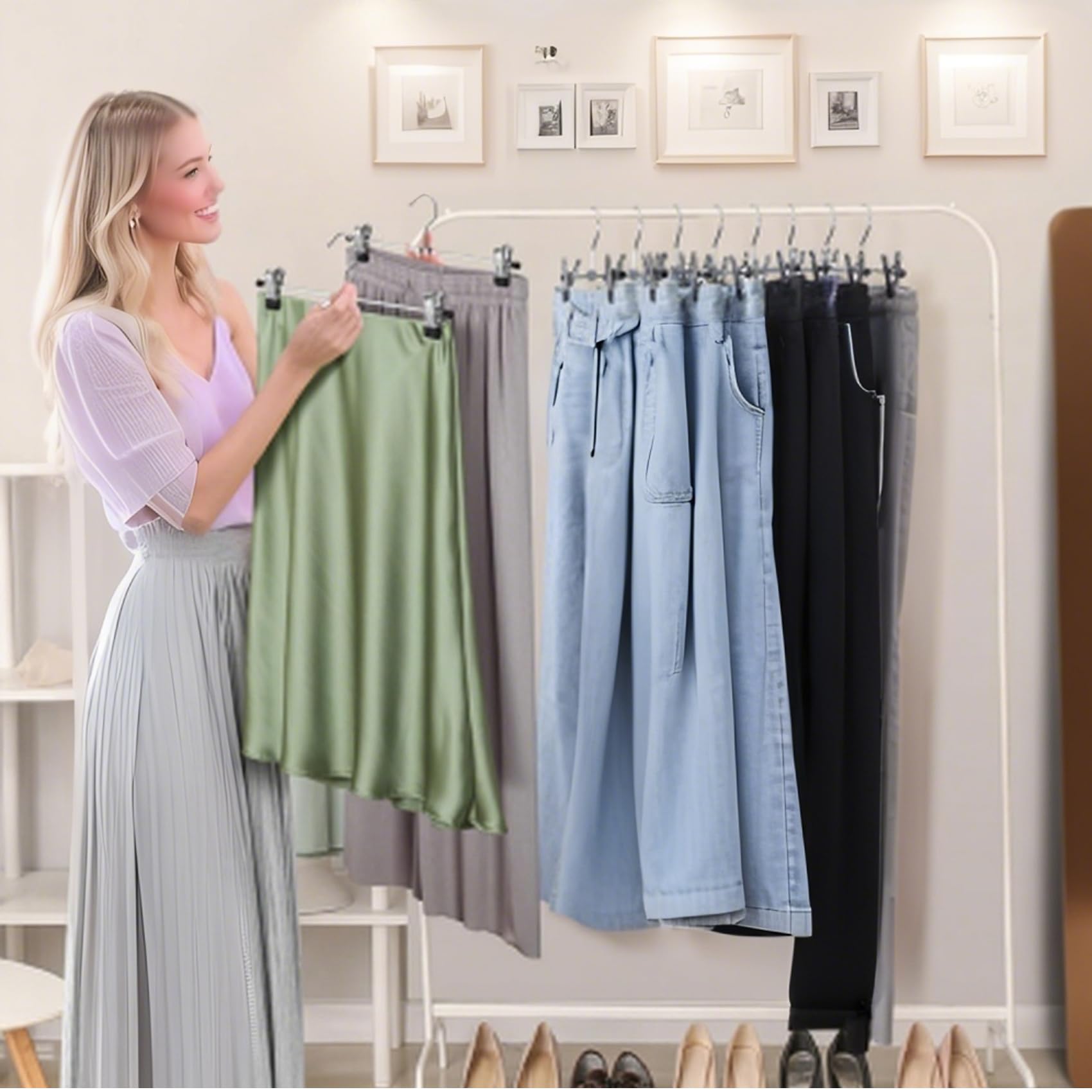 Pacote com 20 Cabides para Calças com Mecanismo Deslizante, Cabide Ajustável para Saia, Cabide Antiderrapante para Jeans, Cabide para Calças, Cinza - 3