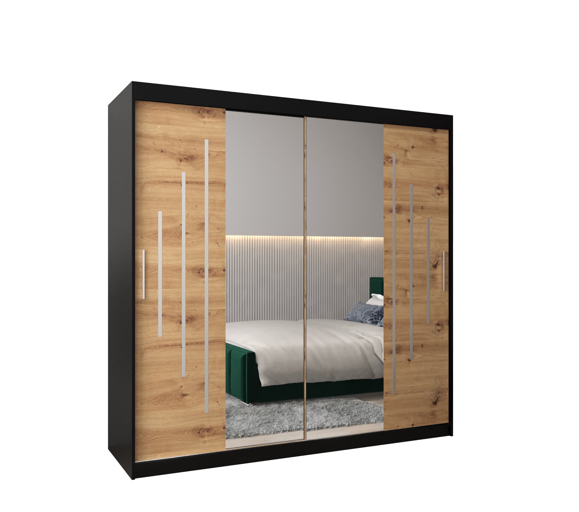 Szafa przesuwna garderoba York 1 200 x 62 x 200 cm Czarny + Artisan - Abiks Meble