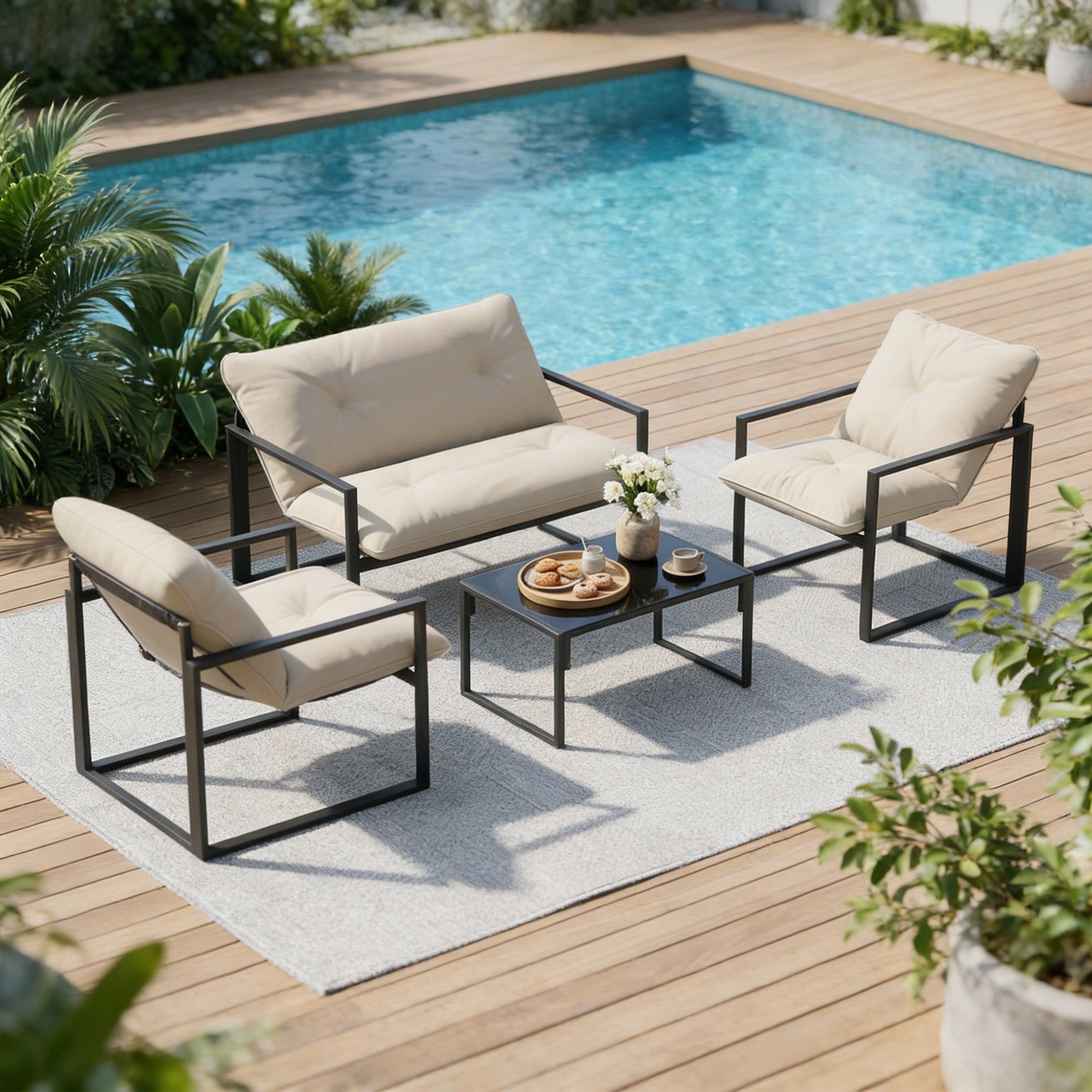Salon de jardin en Acier Beige 4 personnes - 8