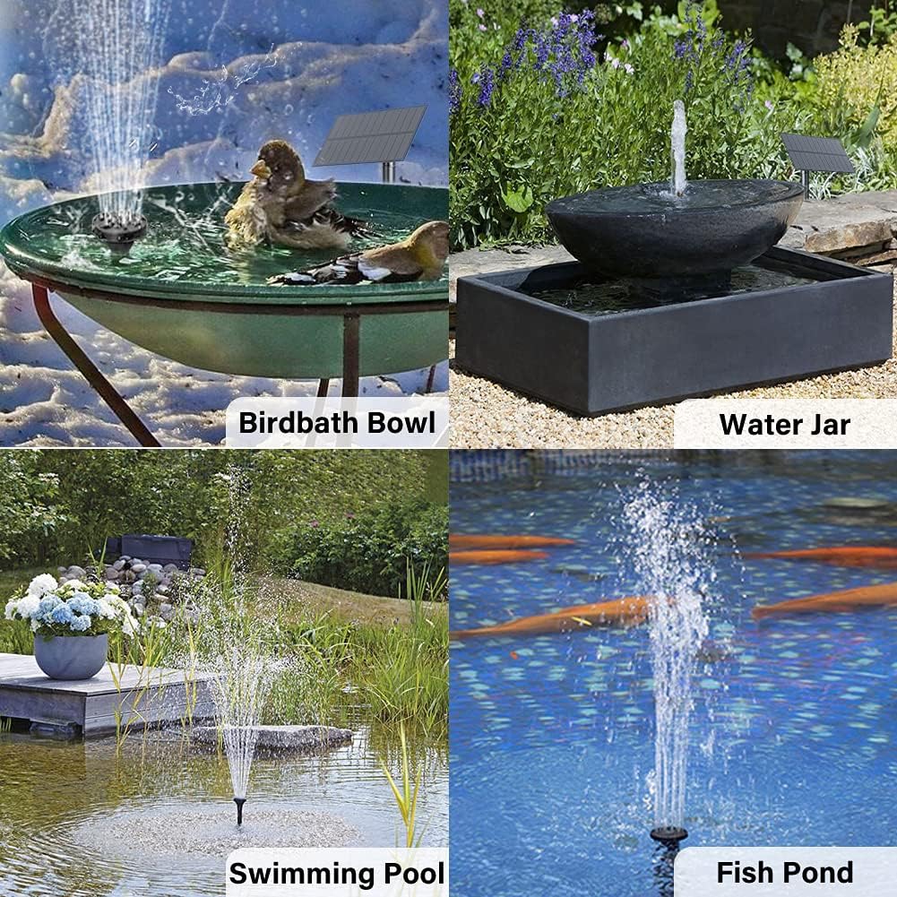 Pompe de fontaine solaire extérieure, kit de pompe de piscine de fontaine solaire amélioré avec pieu, pompe à eau de fontaine solaire pour jardin - 5