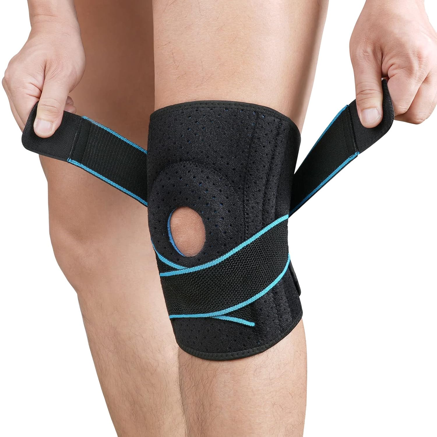 Genouillère avec stabilisateur latéral et coussinets en caoutchouc - Genouillère réglable pour rotule et ligaments - 8